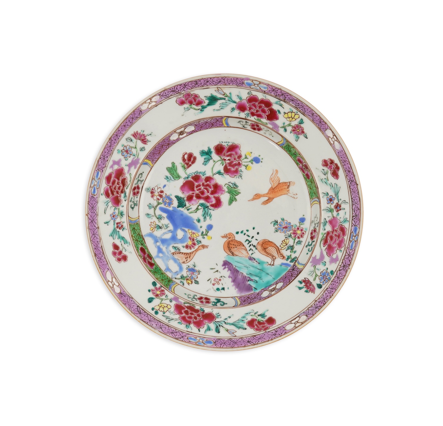 A Chinese famille rose ’ducks’ plate, Qianlong period